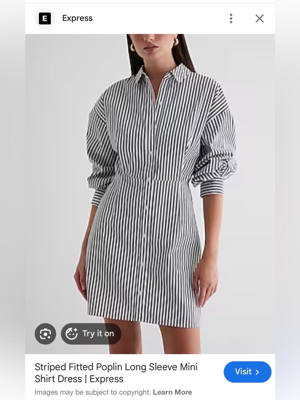 Express Black and White Striped Shirt Dress
